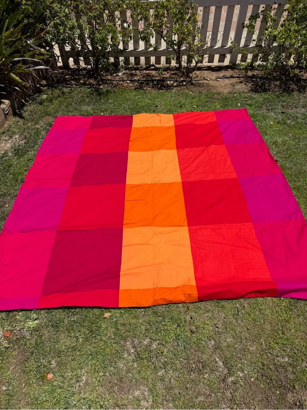 Y2K IKEA Brunkrissla 3-Piece Full Duvet Cover Set Pink Orange Plaid 100% Cotton